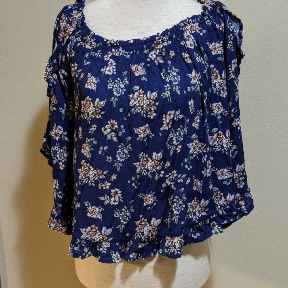 Off the Shoulder Navy Floral Tol